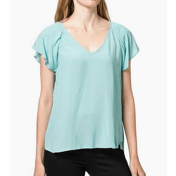 Esprit NWT Italian Bright Blue Flutter Tye Sleeve Blouse, Size 6 - Picture 1 of 14